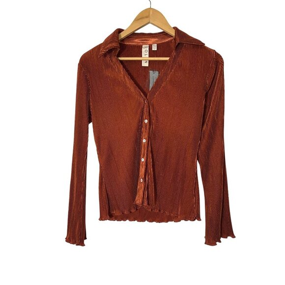 NWT Anthropologie Dolan Lettuce Hem Button Down Top Brown Size XS - Picture 5 of 12